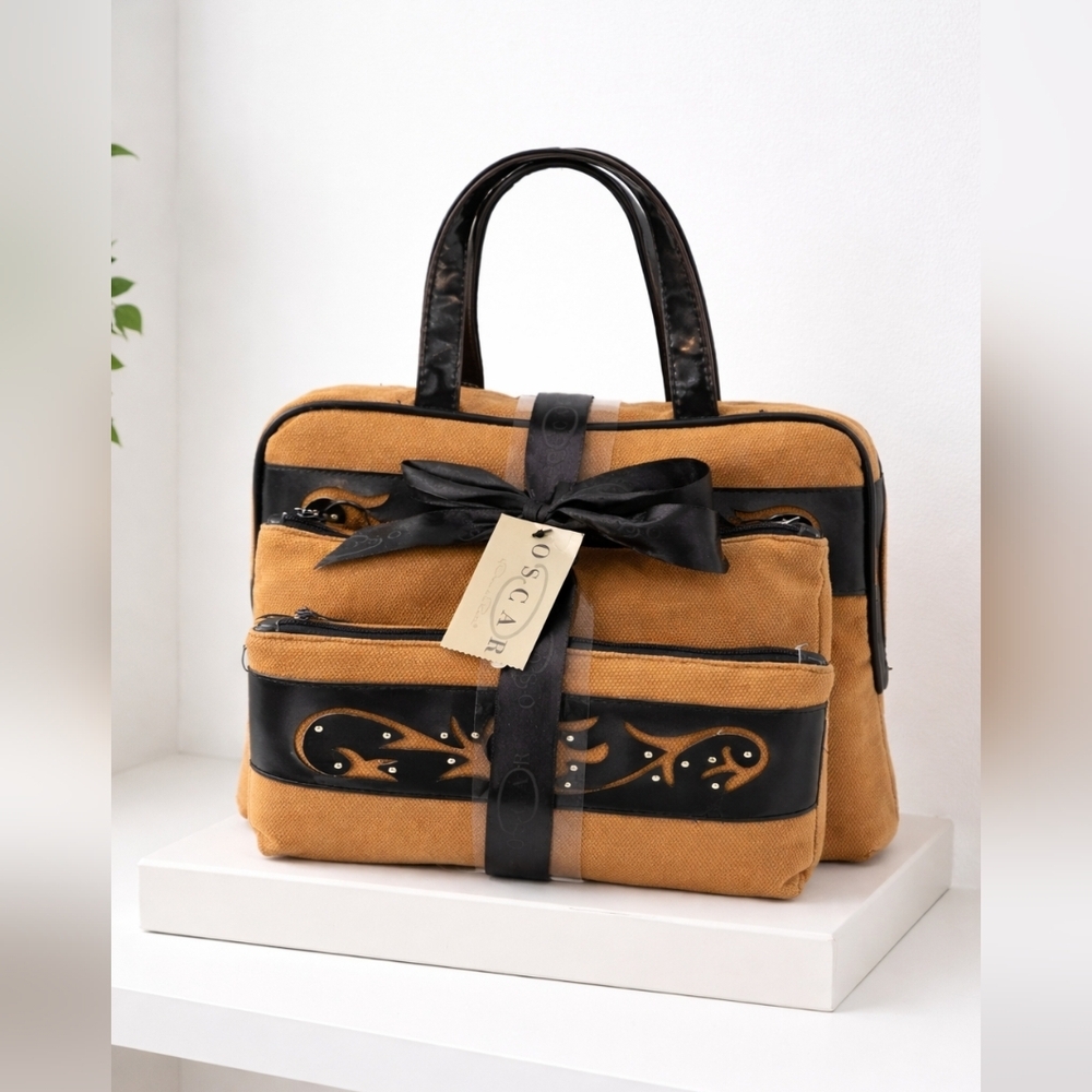 OSCAR De La RENTA 3-Piece Gift Set Handbag – Tan & Black